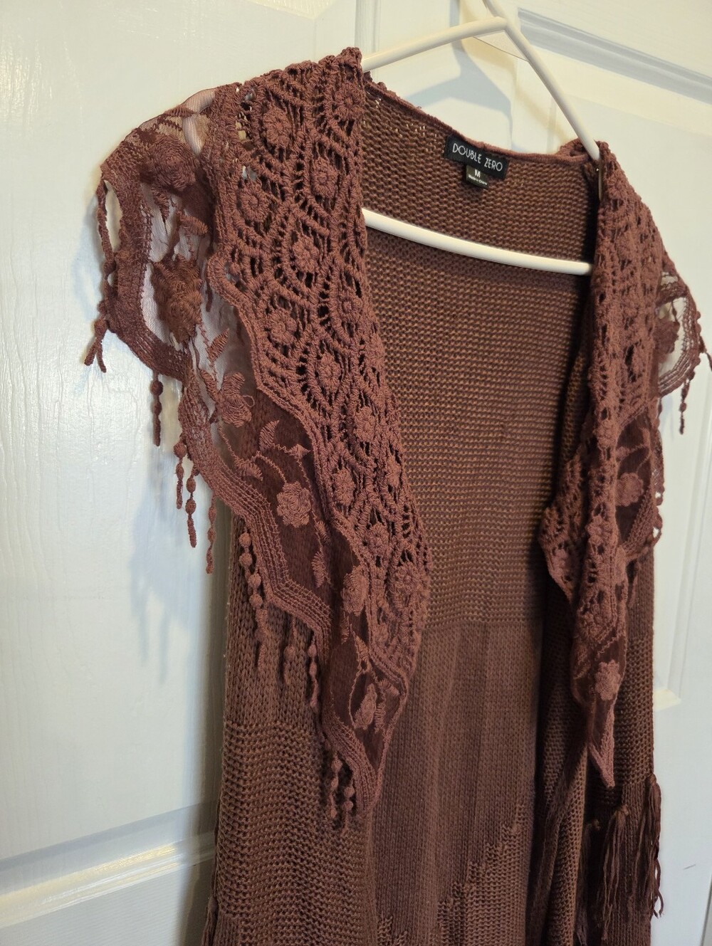 Double Zero Boho Lace Fringe Cardigan Maroon Size M - Picture 6 of 12